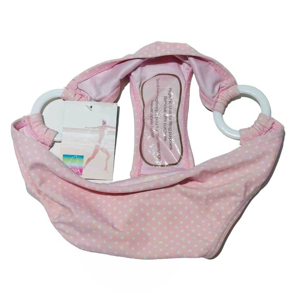 Melissa Swim Bikini Bottoms Light Pink White Polka Dots O-Ring Hips Size Medium - Picture 7 of 9